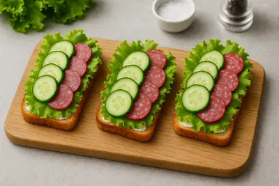 Бутерброды с салями, огурцом и творожным сыром