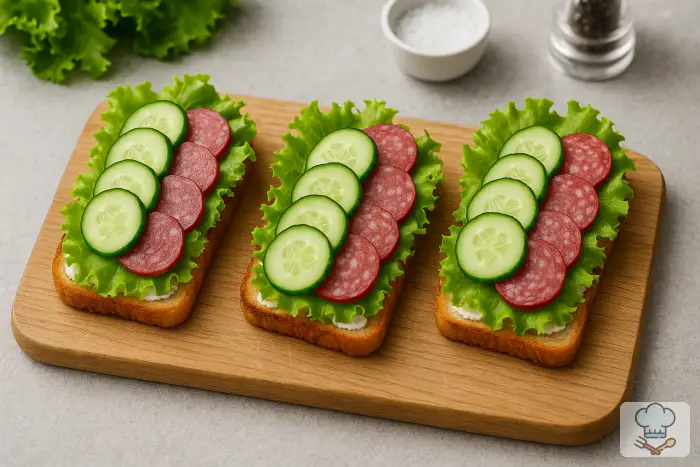 Бутерброды с салями, огурцом и творожным сыром