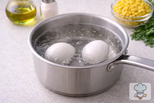 Фото 3-го шага: Салат с крабовыми палочками, кукурузой и яйцом