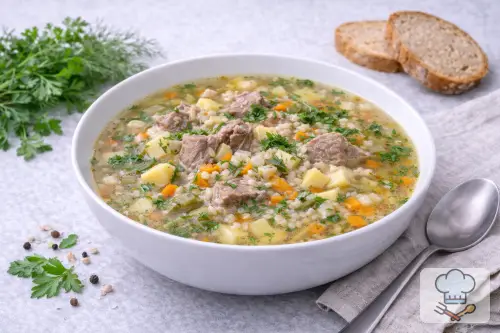 Фото 7-го шага: Рассольник с перловкой и солёными огурцами