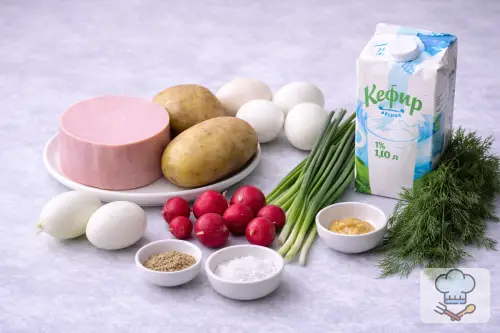 Фото 1-го шага: Окрошка с колбасой