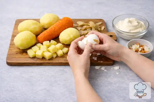 Фото 2-го шага: Салат «Оливье» классический с колбасой