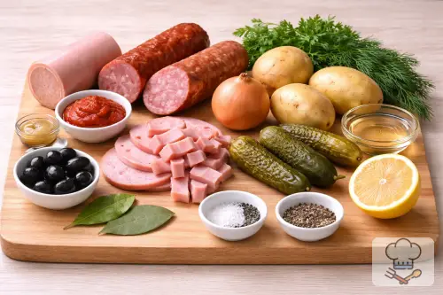 Фото 1-го шага: Солянка сборная с колбасой